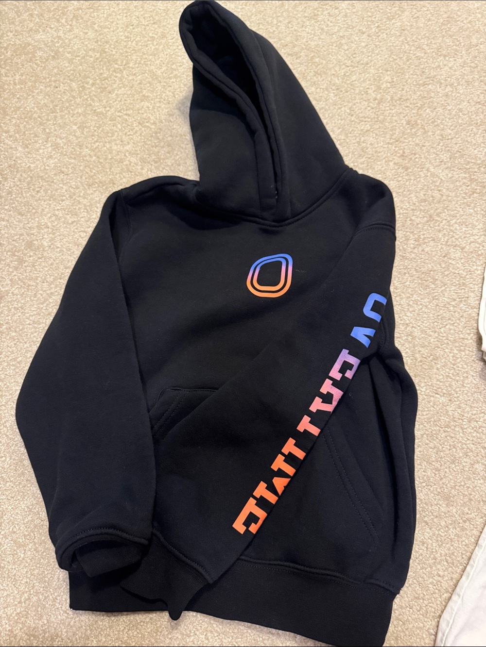 Black Kids Hoodie with Gradient Logo and Sleeve Print